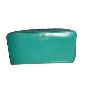 Kate Spade New York Teal Patent Leather Zip Around Wallet Gold Tone Large Cute